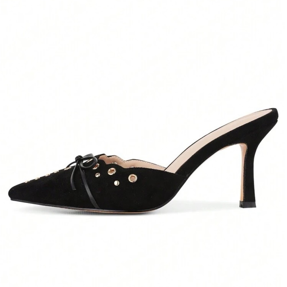 Black mule pumps with bow detail - Picture 2 of 5